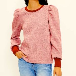 LOFT Pink and Red Puff Sleeve Sweatshirt